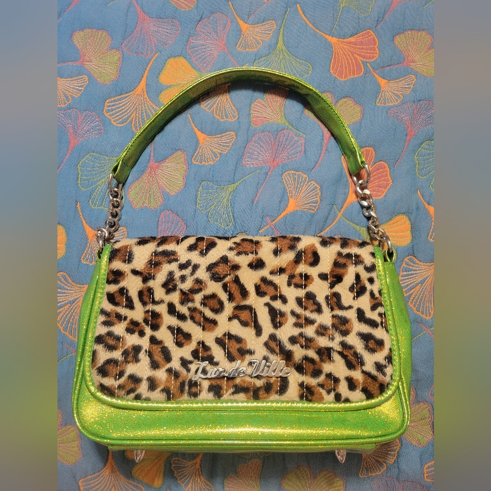Lux DeVille Leopard and Green Handbag